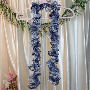 Blue Y2K Skinny Ruffle Scarf w/ Sequins